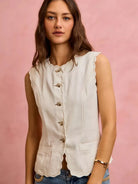 So Me Simply Scalloped Cotton Twill Washed Vest Top-vest-Shop Z & Joxa
