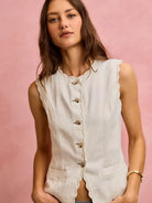 So Me Simply Scalloped Cotton Twill Washed Vest Top-vest-Shop Z & Joxa