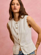 So Me Simply Scalloped Cotton Twill Washed Vest Top-vest-Shop Z & Joxa