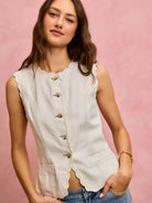 So Me Simply Scalloped Cotton Twill Washed Vest Top-vest-Shop Z & Joxa