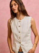 So Me Simply Scalloped Cotton Twill Washed Vest Top-vest-Shop Z & Joxa