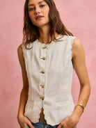 So Me Simply Scalloped Cotton Twill Washed Vest Top-vest-Shop Z & Joxa