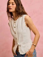So Me Simply Scalloped Cotton Twill Washed Vest Top-vest-Shop Z & Joxa