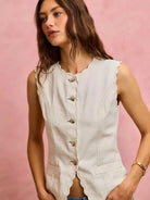 So Me Simply Scalloped Cotton Twill Washed Vest Top-vest-Shop Z & Joxa