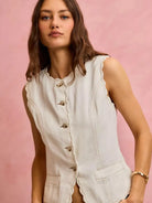 So Me Simply Scalloped Cotton Twill Washed Vest Top-vest-Shop Z & Joxa