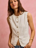 So Me Simply Scalloped Cotton Twill Washed Vest Top-vest-Shop Z & Joxa