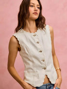 So Me Simply Scalloped Cotton Twill Washed Vest Top-vest-Shop Z & Joxa