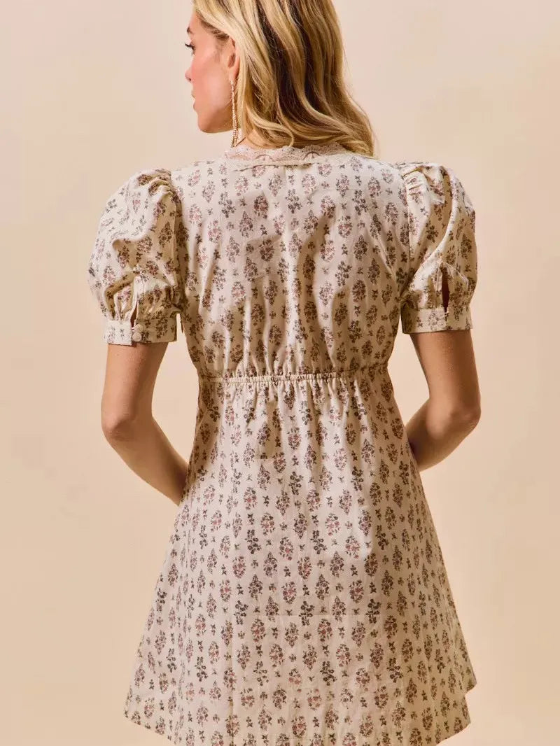 So Me Softly Ever After Floral Print Lace Mini Dress with Bow-Women's Dresses-Shop Z & Joxa