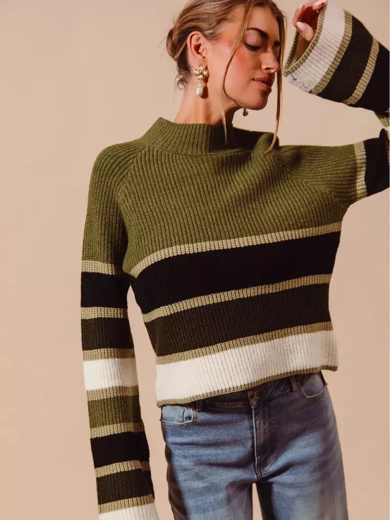 So Me Stripe Me Happy Striped Mock Neck Sweater-Women's Shirts & Tops-Shop Z & Joxa