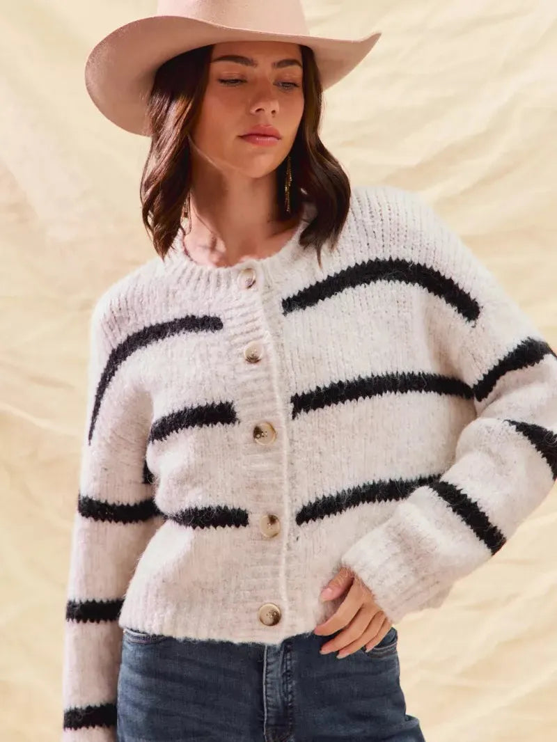 So Me Stripe Right Soft and Cozy Sweater Cardigan-Women's Shirts & Tops-Shop Z & Joxa