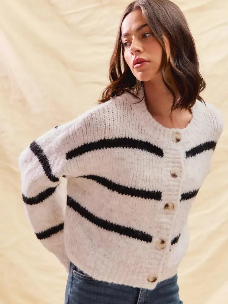 So Me Stripe Right Soft and Cozy Sweater Cardigan-Women's Shirts & Tops-Shop Z & Joxa