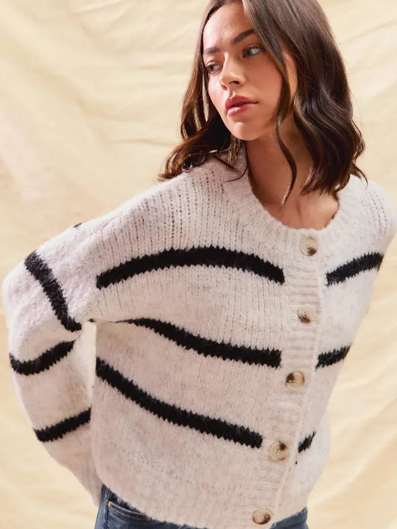 So Me Stripe Right Soft and Cozy Sweater Cardigan-Women's Shirts & Tops-Shop Z & Joxa