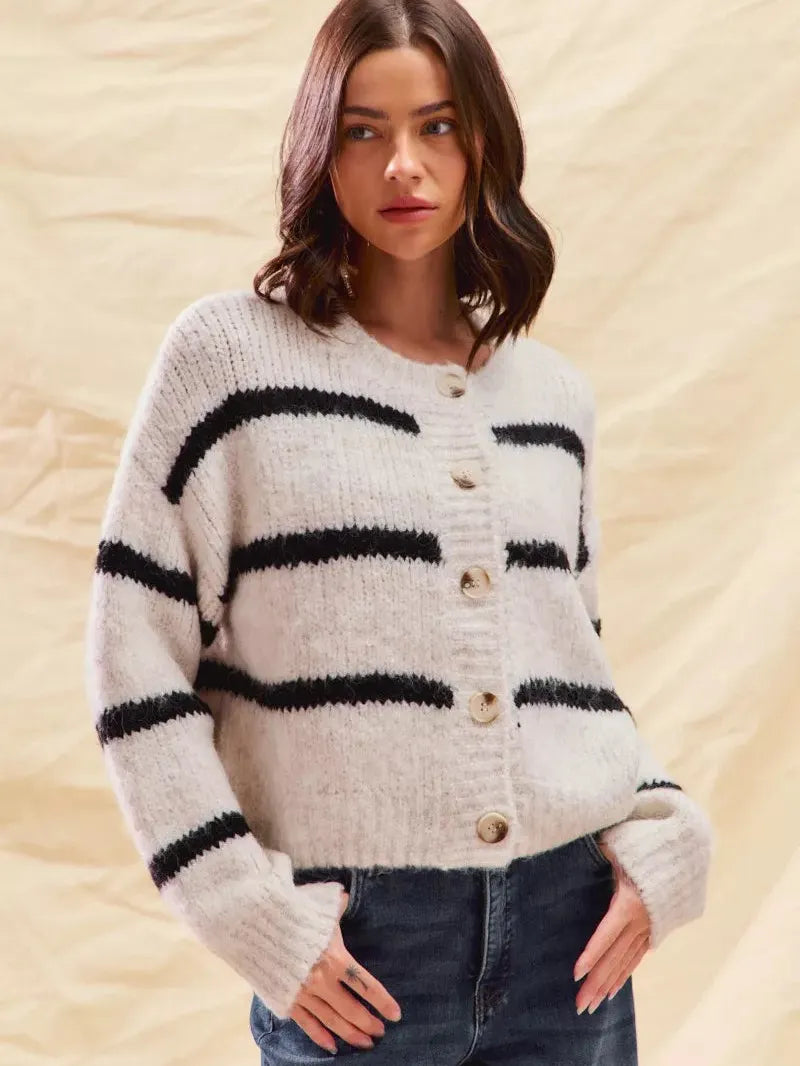 So Me Stripe Right Soft and Cozy Sweater Cardigan-Women's Shirts & Tops-Shop Z & Joxa