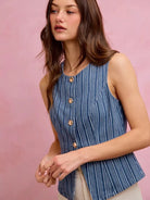 So Me Stripe & Style Slim Fit Button Front Denim Vest Top-vest-Shop Z & Joxa