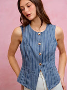 So Me Stripe & Style Slim Fit Button Front Denim Vest Top-vest-Shop Z & Joxa