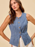 So Me Stripe & Style Slim Fit Button Front Denim Vest Top-vest-Shop Z & Joxa