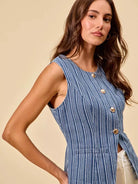So Me Stripe & Style Slim Fit Button Front Denim Vest Top-vest-Shop Z & Joxa