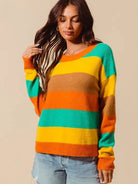 So Me Stripe and Shine Multi Color Stripe Sweater with Ribbed Detail-Women's Shirts & Tops-Shop Z & Joxa