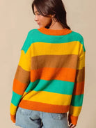 So Me Stripe and Shine Multi Color Stripe Sweater with Ribbed Detail-Women's Shirts & Tops-Shop Z & Joxa