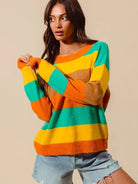 So Me Stripe and Shine Multi Color Stripe Sweater with Ribbed Detail-Women's Shirts & Tops-Shop Z & Joxa