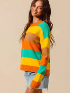 So Me Stripe and Shine Multi Color Stripe Sweater with Ribbed Detail-Women's Shirts & Tops-Shop Z & Joxa