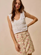 So Me Sweet Scallop Pink Floral Washed Denim Mini Skirt-Women's Skirts & Skorts-Shop Z & Joxa