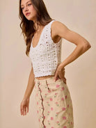 So Me Sweet Scallop Pink Floral Washed Denim Mini Skirt-Women's Skirts & Skorts-Shop Z & Joxa