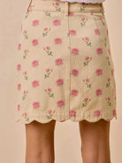 So Me Sweet Scallop Pink Floral Washed Denim Mini Skirt-Women's Skirts & Skorts-Shop Z & Joxa