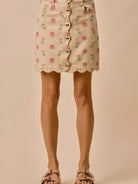 So Me Sweet Scallop Pink Floral Washed Denim Mini Skirt-Women's Skirts & Skorts-Shop Z & Joxa