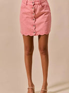 So Me Sweet Scallop Vintage Pink Washed Denim Mini Skirt-Women's Skirts & Skorts-Shop Z & Joxa