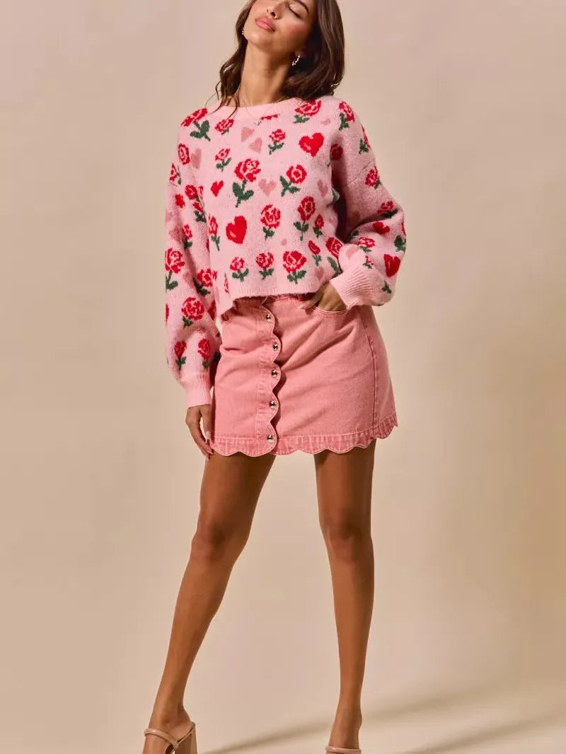 So Me Sweet Scallop Vintage Pink Washed Denim Mini Skirt-Women's Skirts & Skorts-Shop Z & Joxa