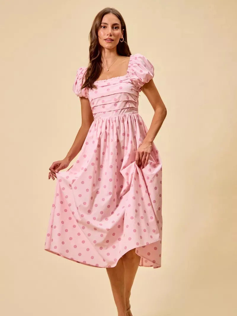 So Me Sweet Spot Polka Dot Print Short Sleeves Cotton Midi Dress-Women's Dresses-Shop Z & Joxa