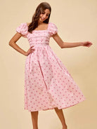 So Me Sweet Spot Polka Dot Print Short Sleeves Cotton Midi Dress-Women's Dresses-Shop Z & Joxa