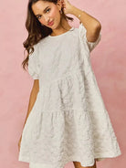 So Me Tiered Treasure Floral Jacquard Mini Dress-Women's Dresses-Shop Z & Joxa