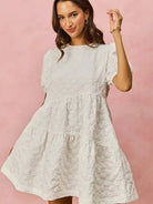 So Me Tiered Treasure Floral Jacquard Mini Dress-Women's Dresses-Shop Z & Joxa