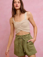 So Me Twill & Thrill Patch Pocket Drawstring Shorts-Women's Shorts-Shop Z & Joxa