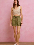 So Me Twill & Thrill Patch Pocket Drawstring Shorts-Women's Shorts-Shop Z & Joxa