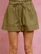 So Me Twill & Thrill Patch Pocket Drawstring Shorts-Women's Shorts-Shop Z & Joxa