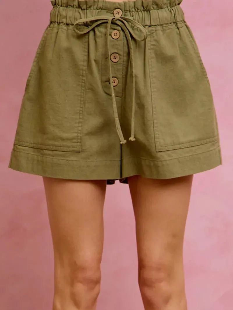 So Me Twill & Thrill Patch Pocket Drawstring Shorts-Women's Shorts-Shop Z & Joxa