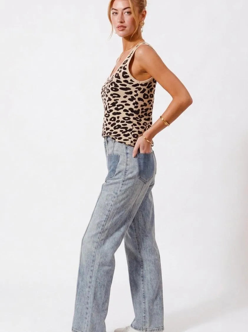 So Me Untamed Chic Leopard Knitted Lightweight V Neck Tank-Women's Shirts & Tops-Shop Z & Joxa