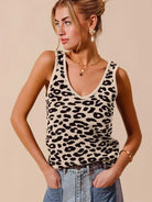 So Me Untamed Chic Leopard Knitted Lightweight V Neck Tank-Women's Shirts & Tops-Shop Z & Joxa