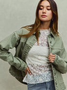 So Me Urban Trail Vintage Olive Washed Button Twill Shacket-Women's Outerwear-Shop Z & Joxa