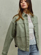 So Me Urban Trail Vintage Olive Washed Button Twill Shacket-Women's Outerwear-Shop Z & Joxa