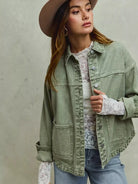 So Me Urban Trail Vintage Olive Washed Button Twill Shacket-Women's Outerwear-Shop Z & Joxa