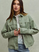 So Me Urban Trail Vintage Olive Washed Button Twill Shacket-Women's Outerwear-Shop Z & Joxa