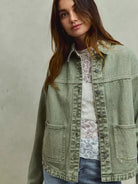 So Me Urban Trail Vintage Olive Washed Button Twill Shacket-Women's Outerwear-Shop Z & Joxa