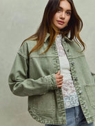 So Me Urban Trail Vintage Olive Washed Button Twill Shacket-Women's Outerwear-Shop Z & Joxa