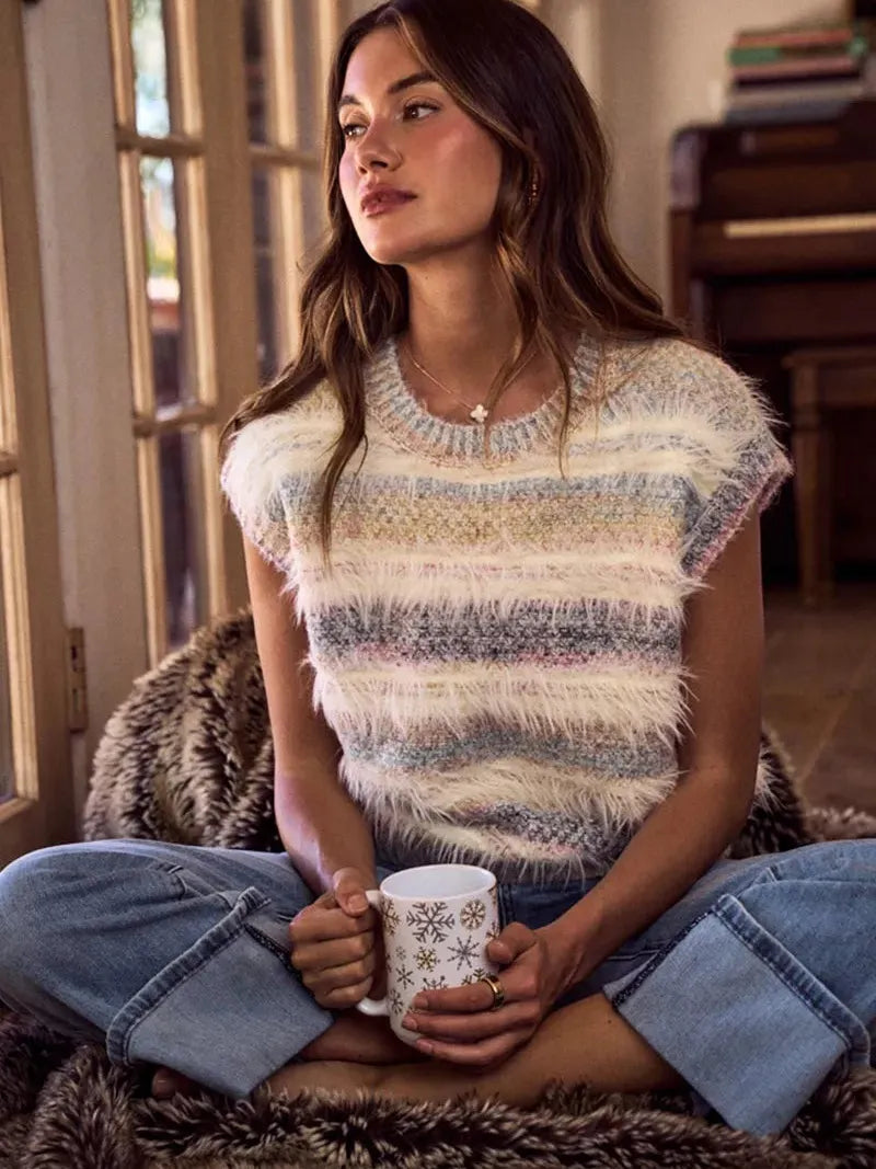 So Me Warm Intentions Soft and Fuzzy Color Stripe Cozy Sweater-Women's Shirts & Tops-Shop Z & Joxa