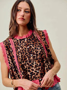 So Me Wild at Heart Leopard Print Button up Sleeveless Blouse-Women's Shirts & Tops-Shop Z & Joxa