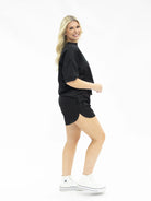 Soft Spot Butter Soft V-Neck Short Sleeve Top in Black-Ladies Tops-Shop Z & Joxa